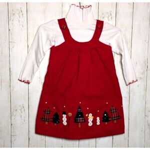 Red Corduroy Christmas Holiday Jumper Dress Turtleneck Set Size 5 Sophie Rose